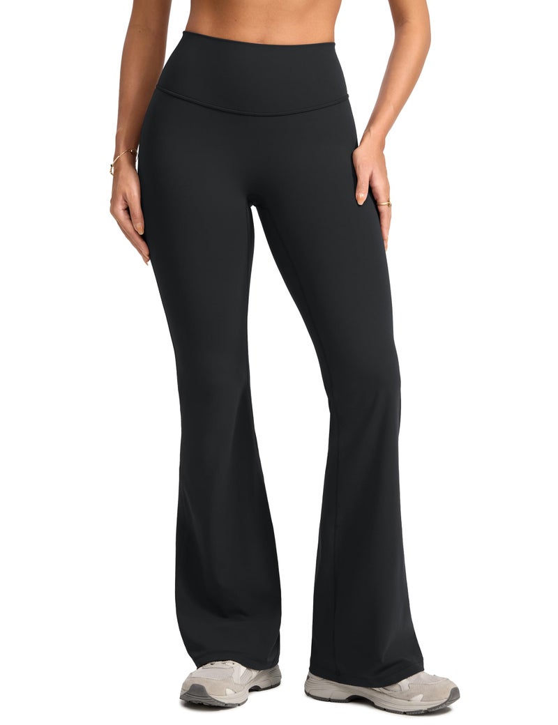 INGIA Womens High Waist No Front Seam Scrunch Butt Flare Leggings Workouts 31 Inches V-Back Bootcut Gym Yoga Pants Black X-Small - Image 1