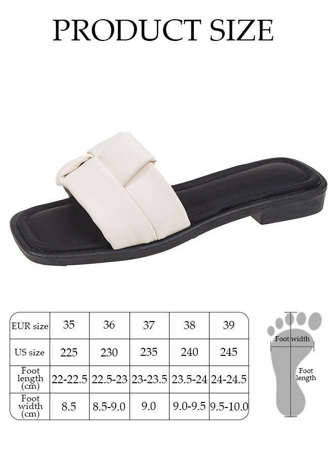 DUNISO Women's Slip On Flat Sandals Square Open Toe Slide Sandals Comfortable Women Slippers Nonslip Backless Beach Slip for Indoor and Outdoor - Image 2