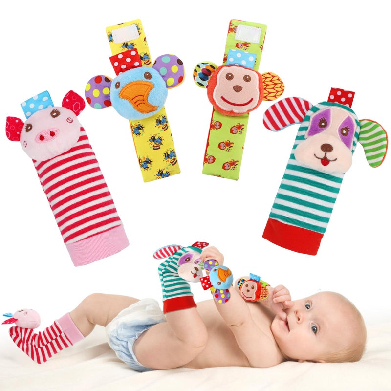 Infant Rattle Toys 0 to 3 Years Baby Wrist Rattle Foot Finder Socks Set Birthday Holiday Present for Newborn Boy Girl 034678912182436 Months Kids Toddler Gift Box Package 4APink