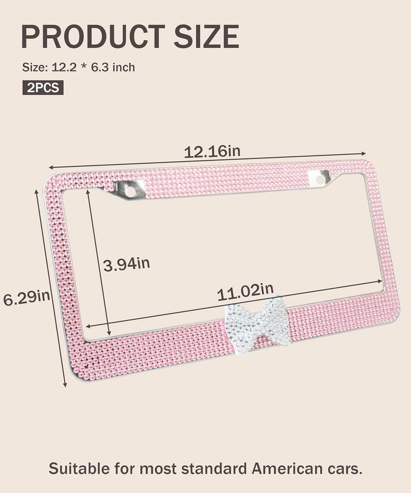 bylikeho Cute Car Accessories License Plate Frame with Rhinestones - White & Pink - Image 2