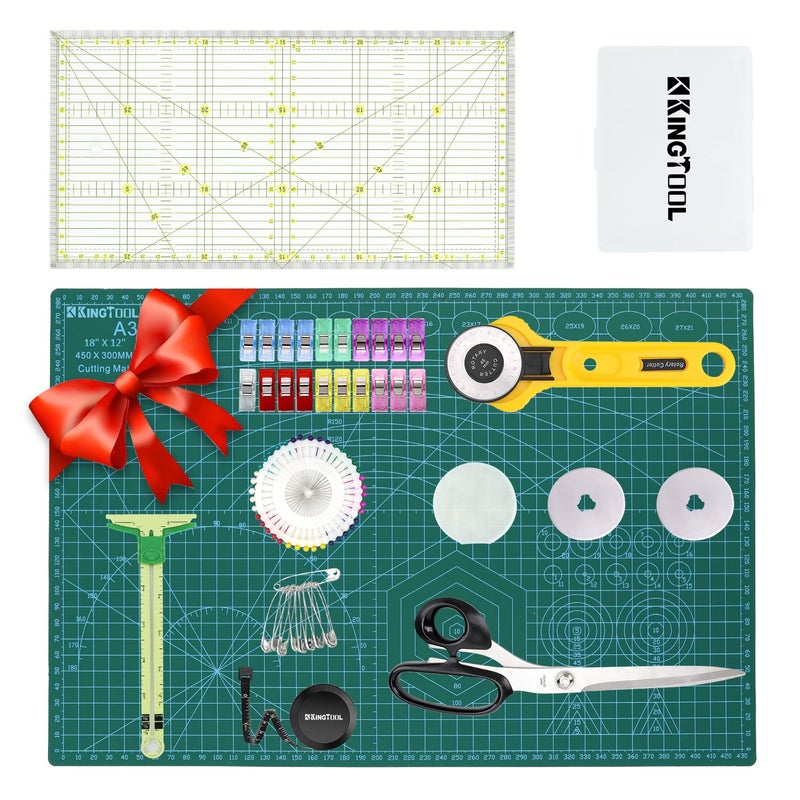 KingTool 78 Pcs Rotary Cutter Set - KingTool 45mm Cutter Kit with A3 Cutting Mat, Fabric Scissors 3 Replacement Blades, Quilting Rulers, Sewing Clips, Sewing Pins - Perfect for Crafting,Quilting,Sewing - Image 1