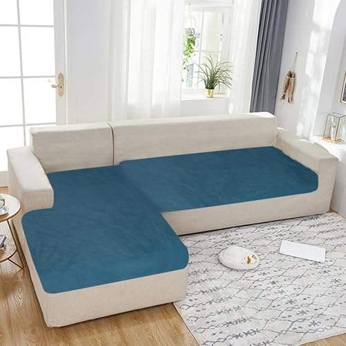 KINGLY Premium Velvet Sofa Cover for L Shape (3+2, 5 Seater) | Full Coverage, Anti-Skid | 175 cm x 1 pc, 116 cm 1 pc| VelSoft Teal Stone | Washable Sofa Protector Mat for Home Use - Image 1