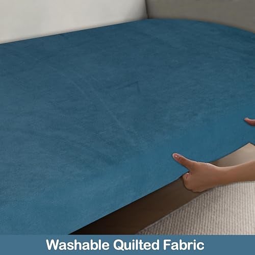 KINGLY Premium Velvet Sofa Cover for L Shape (3+2, 5 Seater) | Full Coverage, Anti-Skid | 175 cm x 1 pc, 116 cm 1 pc| VelSoft Teal Stone | Washable Sofa Protector Mat for Home Use - Image 3