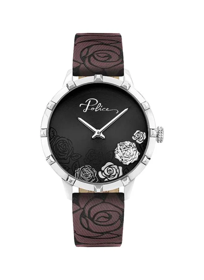 بوليس Police Marietas Women's Analog Quartz Watch with Black Dial and Red Leather Strap