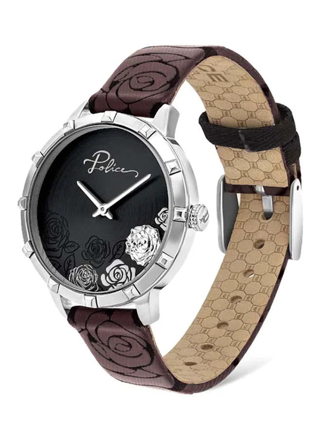 بوليس Police Marietas Women's Analog Quartz Watch with Black Dial and Red Leather Strap