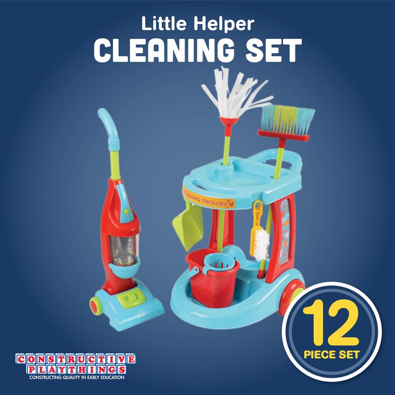 Constructive Playthings Little Helper 12-Piece Kids Cleaning Set with Toy Vacuum, Cart, Broom, and Mop, Pretend Play Toddler Cleaning Toy Set for Kids Ages 3+, Multicolor - Image 2