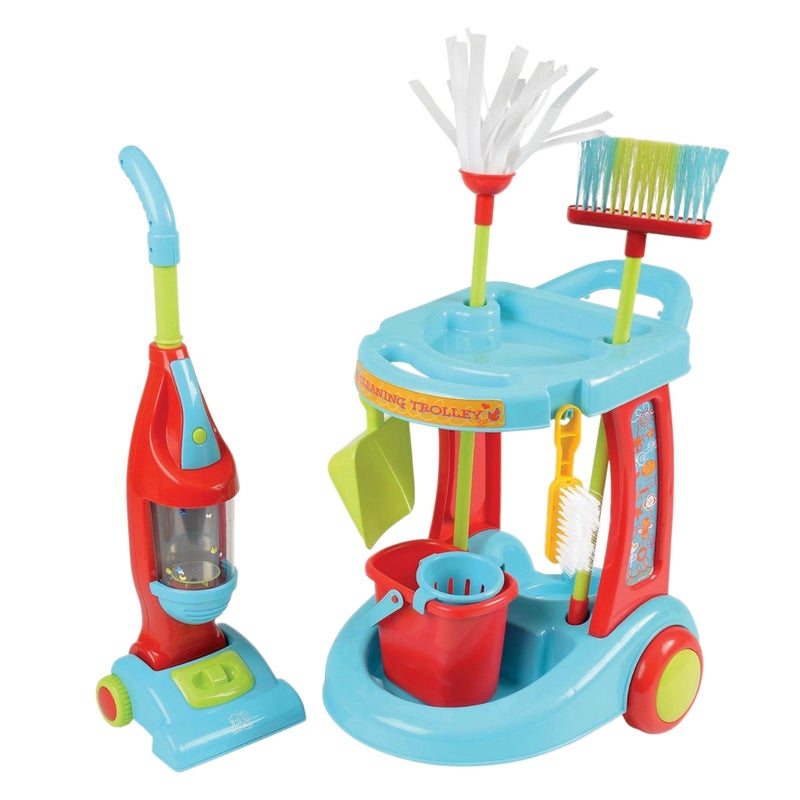 Constructive Playthings Little Helper 12-Piece Kids Cleaning Set with Toy Vacuum, Cart, Broom, and Mop, Pretend Play Toddler Cleaning Toy Set for Kids Ages 3+, Multicolor - Image 1