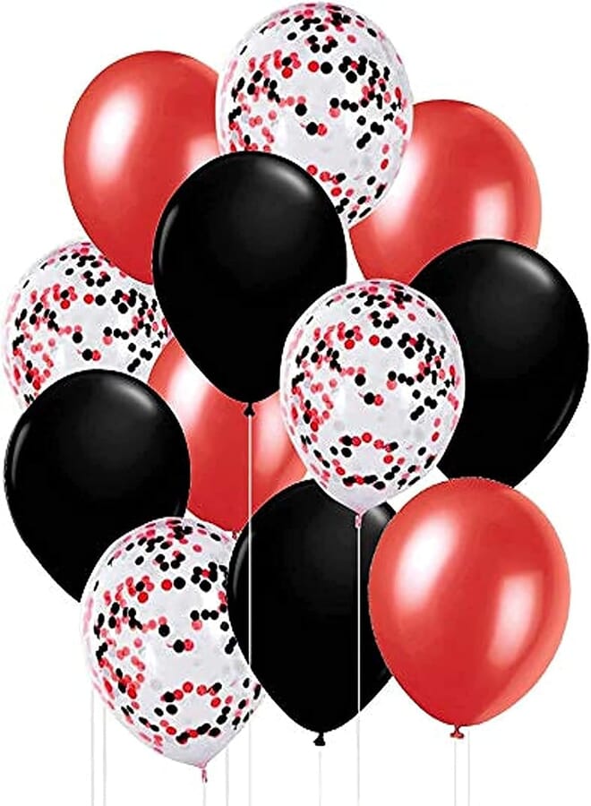 Kubert Black, Confetti and Red Balloons – Pack of 50, Great for Weddings Birthdays Bridal Shower Decorations Graduation Party Decorations Supplies 3 Style, 12 Inch