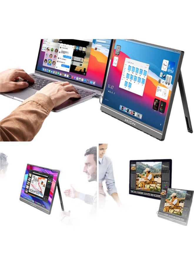 Arzopa 15.6-Inch Portable Monitor, Phone Laptop Gaming Console Extension Screen, Computer Secondary Display, Obsidian Black - Image 3
