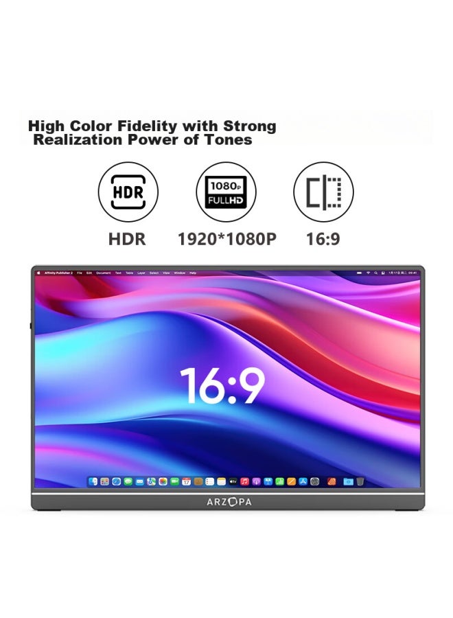 Arzopa 15.6-inch Portable Monitor, Phone Laptop Gaming Console Extension Screen, Computer Secondary Display, Obsidian Black - Image 3