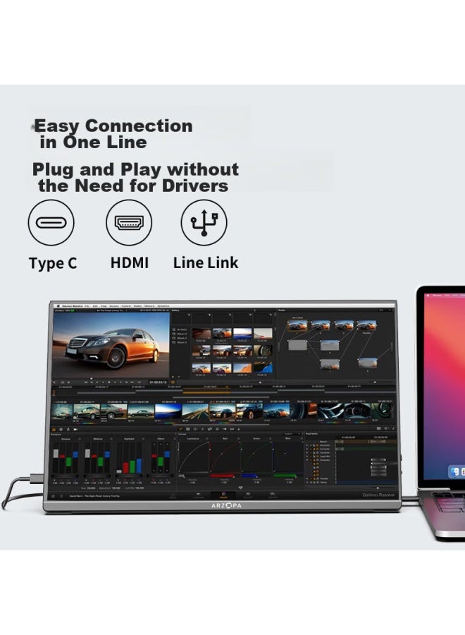 Arzopa 15.6-inch Portable Monitor, Phone Laptop Gaming Console Extension Screen, Computer Secondary Display, Obsidian Black - Image 4