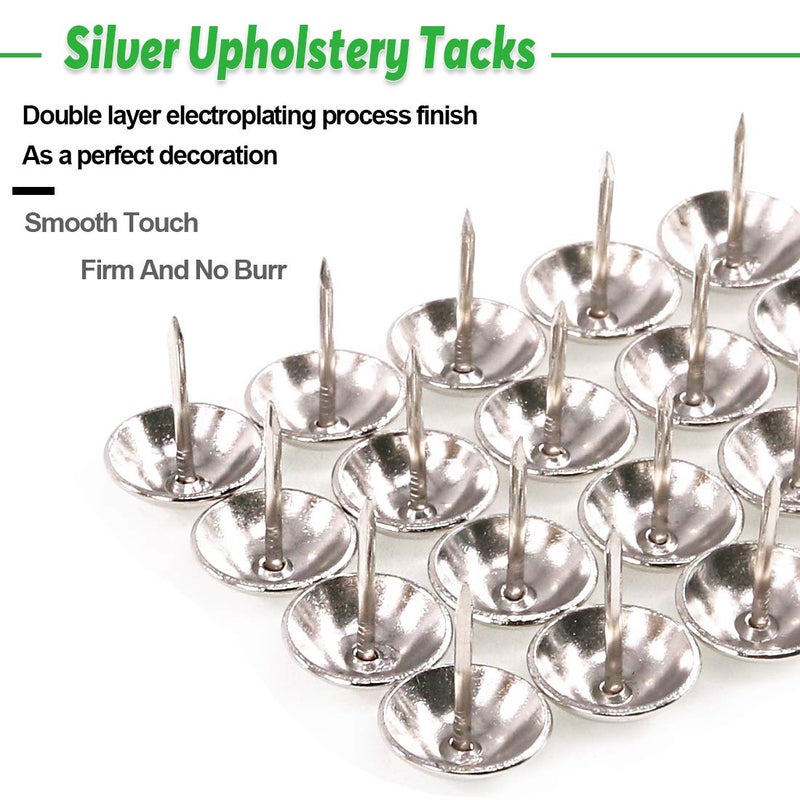 Keadic 250Pcs 5/8" (16mm) Antique Upholstery Tacks Furniture Nails Pins Assortment Kit for Upholstered Furniture Cork Board or DIY Projects - Silver - Image 4