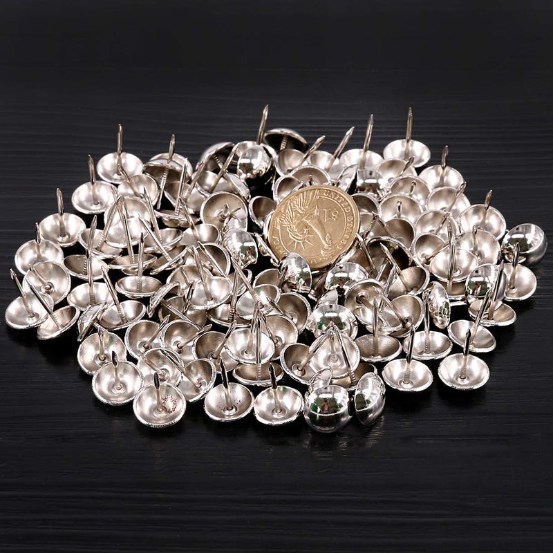 Keadic 250Pcs 5/8" (16mm) Antique Upholstery Tacks Furniture Nails Pins Assortment Kit for Upholstered Furniture Cork Board or DIY Projects - Silver - Image 3