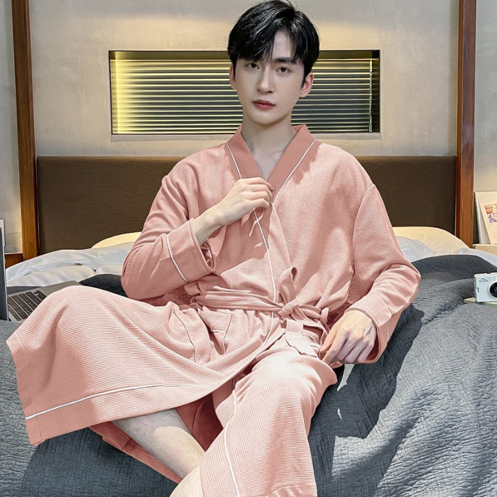 Cotton Waffle Long Sleeve Bathrobe