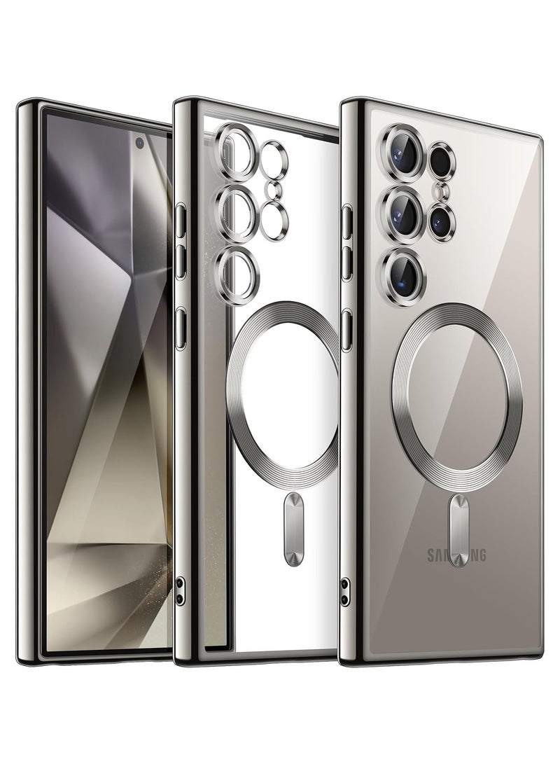 Denx Magnetic Clear Case for Samsung Galaxy S24 Ultra, Camera Lens Full Protection, Soft TPU Phone Cover, Compatible with MagSafe Wireless Charging, Shockproof TPU Phone Cover (Titanium Grey) - Image 1