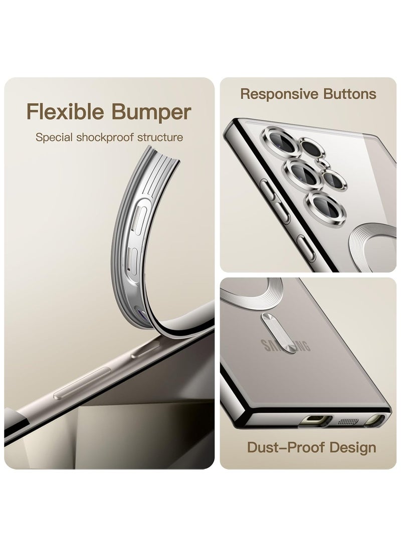Denx Magnetic Clear Case for Samsung Galaxy S24 Ultra, Camera Lens Full Protection, Soft TPU Phone Cover, Compatible with MagSafe Wireless Charging, Shockproof TPU Phone Cover (Titanium Grey) - Image 5