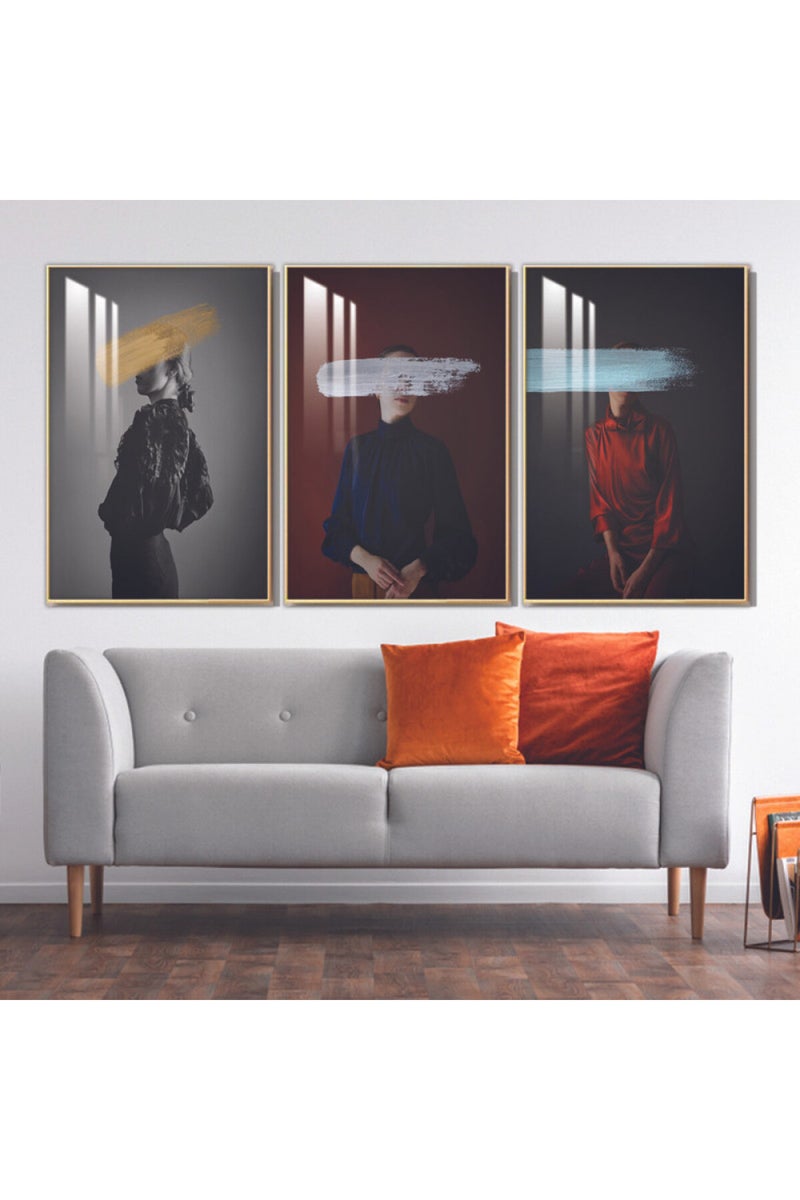 Marktna Three wooden wall painting with a frame and a clear acrylic layer - Image 1