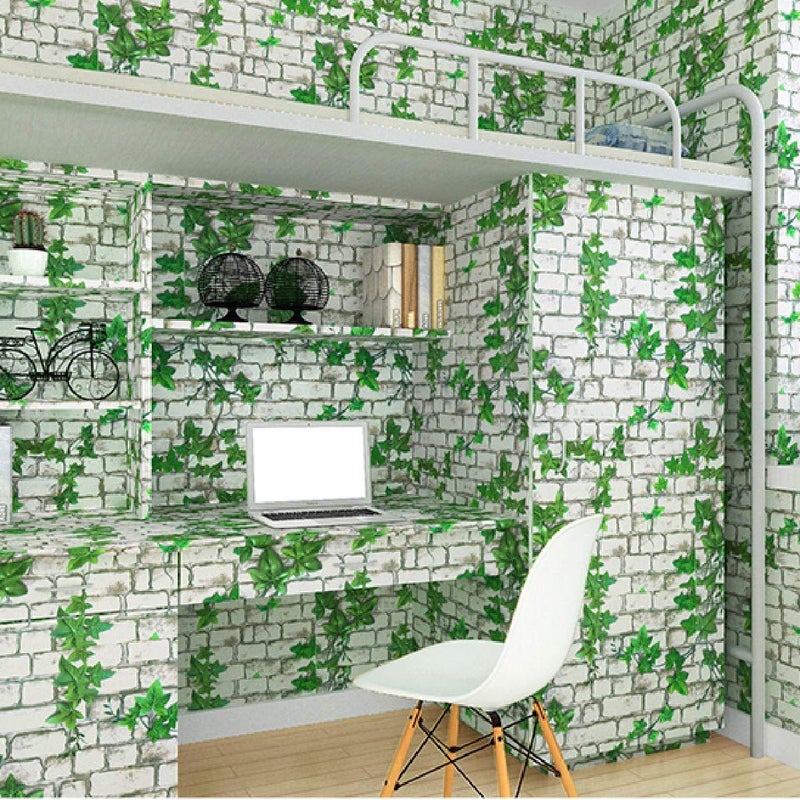 wolpin ملصقات حائط وولبين DIY ورق جدران (45 × 500 سم) 3D طوب لبلاب ذاتي اللصق من PVC فينيل، لبلاب أبيض - Image 5