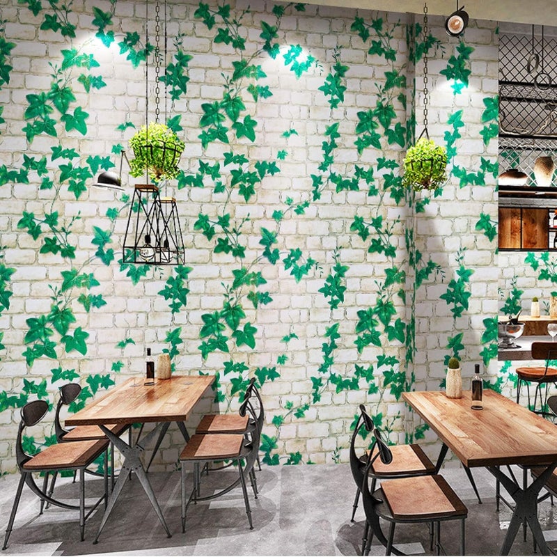 wolpin ملصقات حائط وولبين DIY ورق جدران (45 × 500 سم) 3D طوب لبلاب ذاتي اللصق من PVC فينيل، لبلاب أبيض - Image 2