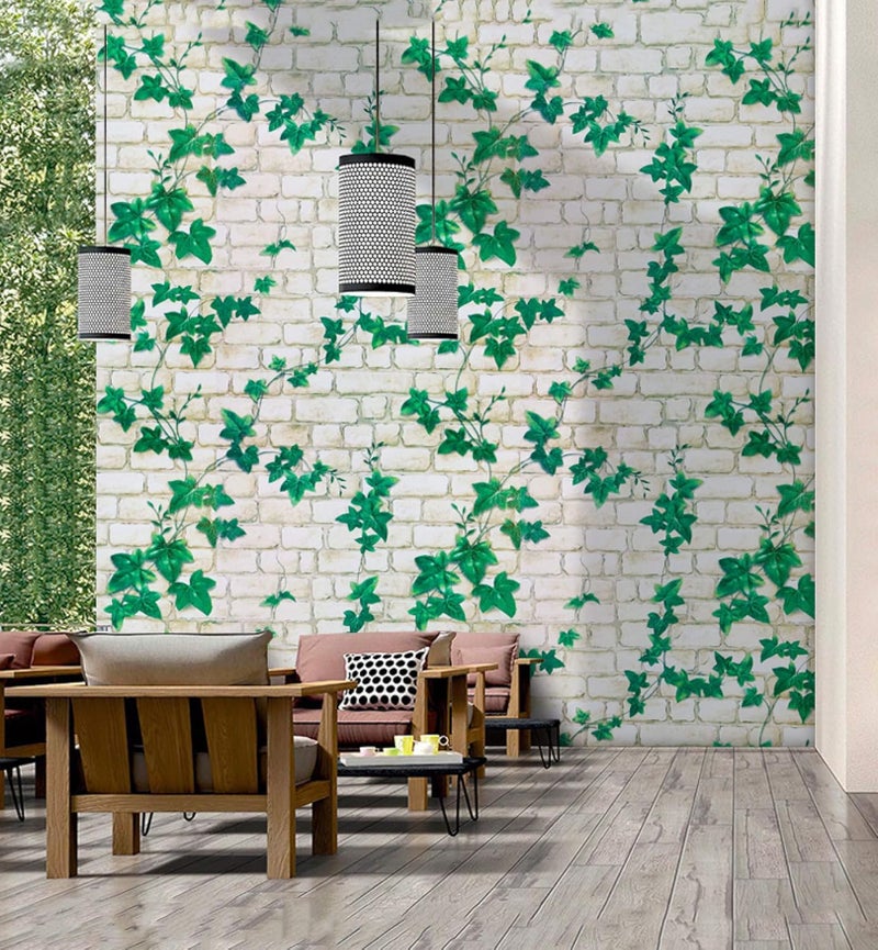 wolpin ملصقات حائط وولبين DIY ورق جدران (45 × 500 سم) 3D طوب لبلاب ذاتي اللصق من PVC فينيل، لبلاب أبيض - Image 4