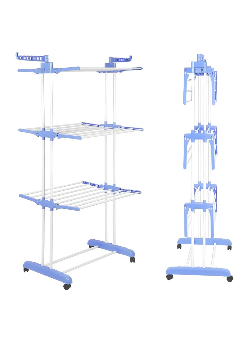 Clothes Drying Rack Wing Shaped Foldable Floor to Ceiling Clothes Hanger Portable and Wheeled Movable Telescopic Clothes Hanger