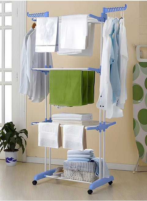 Clothes Drying Rack Wing Shaped Foldable Floor to Ceiling Clothes Hanger Portable and Wheeled Movable Telescopic Clothes Hanger