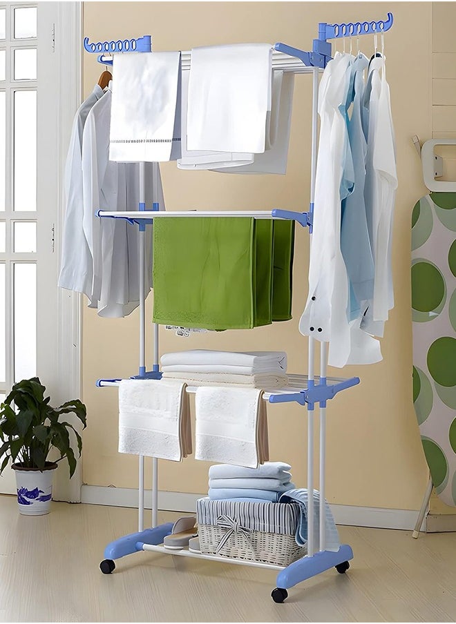 Clothes Drying Rack Wing Shaped Foldable Floor to Ceiling Clothes Hanger Portable and Wheeled Movable Telescopic Clothes Hanger