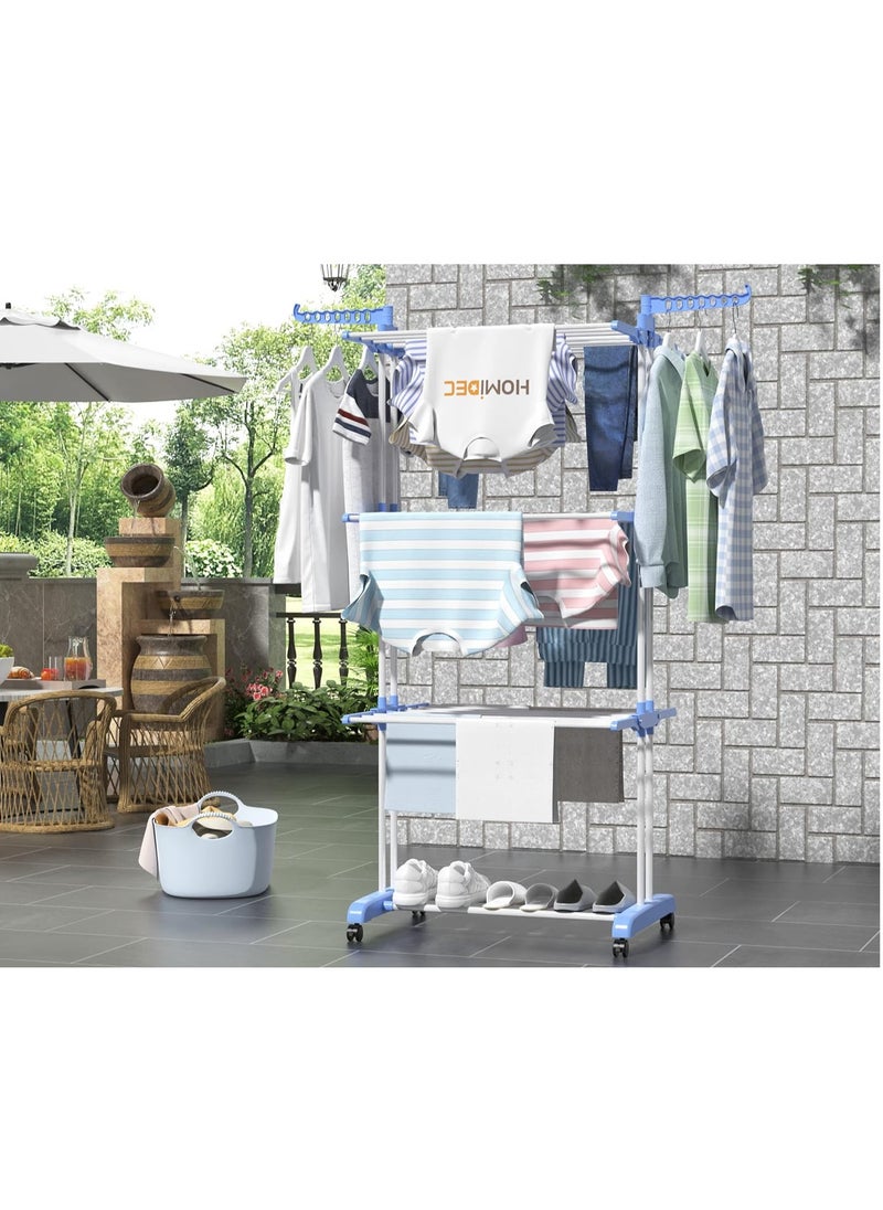 Clothes Drying Rack Wing Shaped Foldable Floor to Ceiling Clothes Hanger Portable and Wheeled Movable Telescopic Clothes Hanger