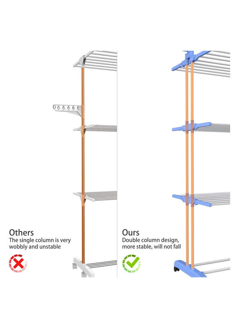 Clothes Drying Rack Wing Shaped Foldable Floor to Ceiling Clothes Hanger Portable and Wheeled Movable Telescopic Clothes Hanger