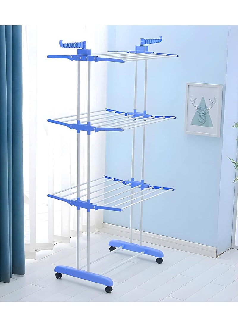 Clothes Drying Rack Wing Shaped Foldable Floor to Ceiling Clothes Hanger Portable and Wheeled Movable Telescopic Clothes Hanger