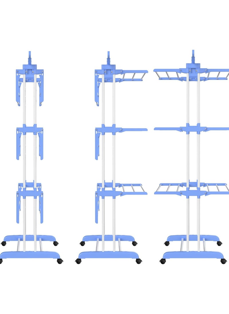 Clothes Drying Rack Wing Shaped Foldable Floor to Ceiling Clothes Hanger Portable and Wheeled Movable Telescopic Clothes Hanger