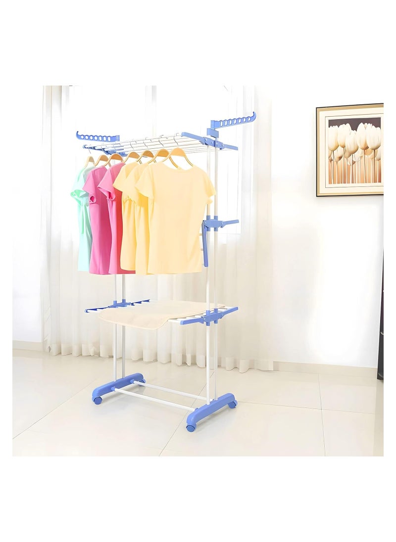 Clothes Drying Rack Wing Shaped Foldable Floor to Ceiling Clothes Hanger Portable and Wheeled Movable Telescopic Clothes Hanger