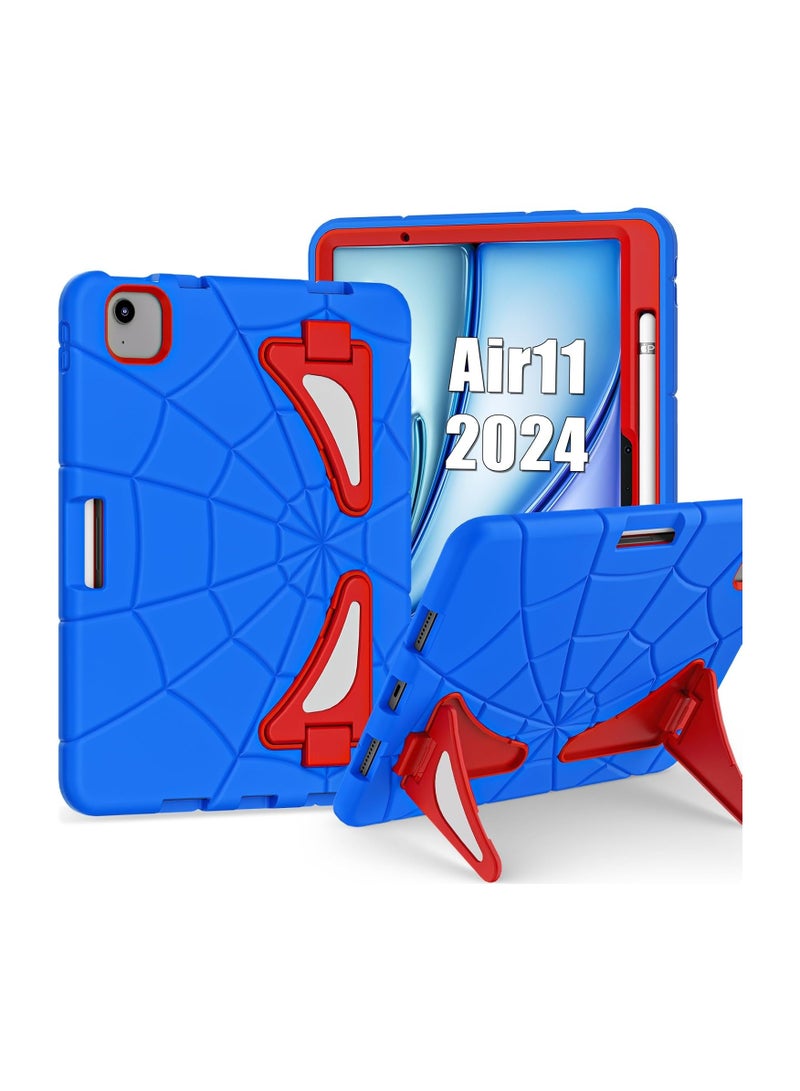 Kids Case for iPad Air 11-inch M2 (2024) with Pencil Holder, Durable Shockproof Rugged Protective Stand Kids Case for iPad Air 6th Generation 11 Inch Case M2 2024 (Blue/red) - Image 1