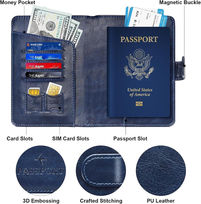 Herain Passport Holder & Case - Family Travel Combo With Passport & Vaccine Card Holder, D-magnetic clasp-d-dark blue, Magnetic Clasp - Image 4