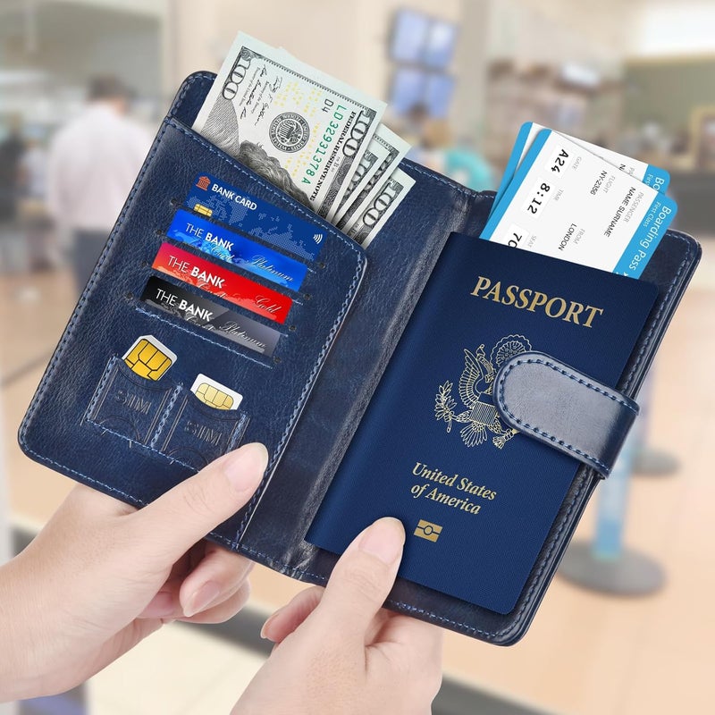 Herain Passport Holder & Case - Family Travel Combo With Passport & Vaccine Card Holder, D-magnetic clasp-d-dark blue, Magnetic Clasp - Image 2