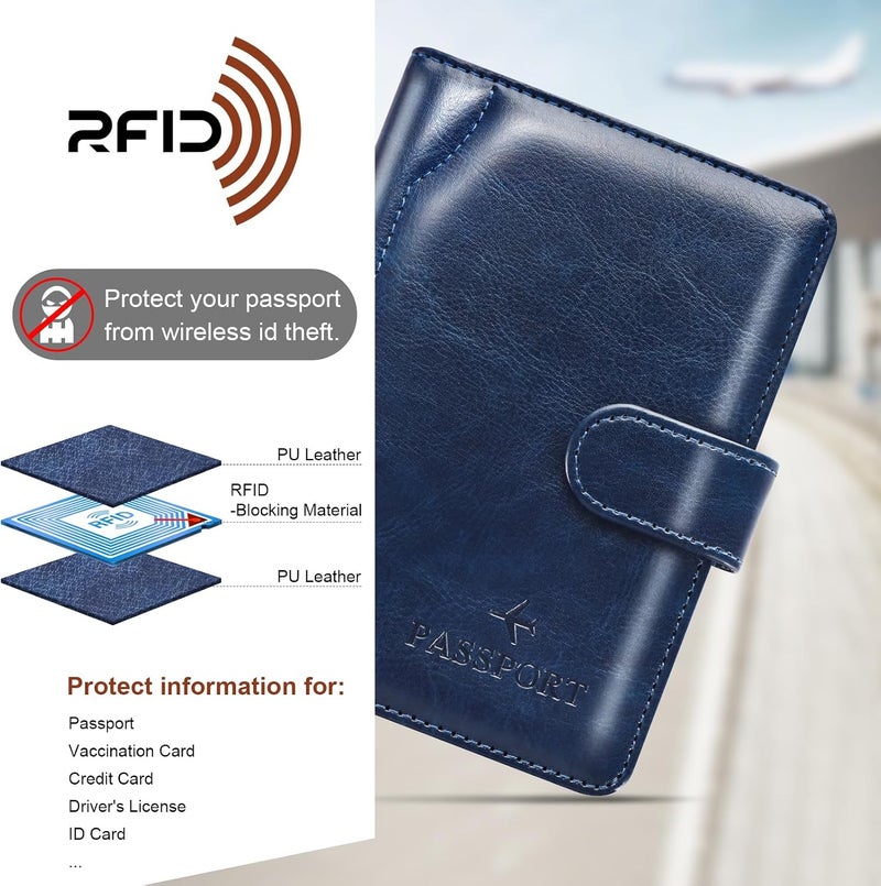 Herain Passport Holder & Case - Family Travel Combo With Passport & Vaccine Card Holder, D-magnetic clasp-d-dark blue, Magnetic Clasp - Image 5