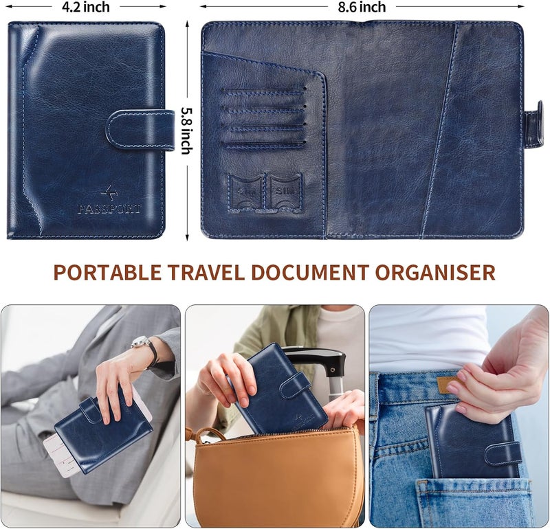 Herain Passport Holder & Case - Family Travel Combo With Passport & Vaccine Card Holder, D-magnetic clasp-d-dark blue, Magnetic Clasp - Image 3