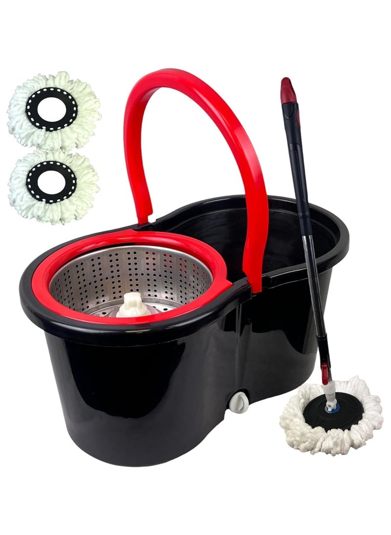 INFLUX Spin Mop and Bucket with Stainless Steel Basket-360° Spinning Mop, Floor Cleaning Mop Set, 2 100% MICROFIBER Mop Heads, Squeegee, and Adjustable Handle–Perfect for Kitchen, Bathroom Home  - Image 1