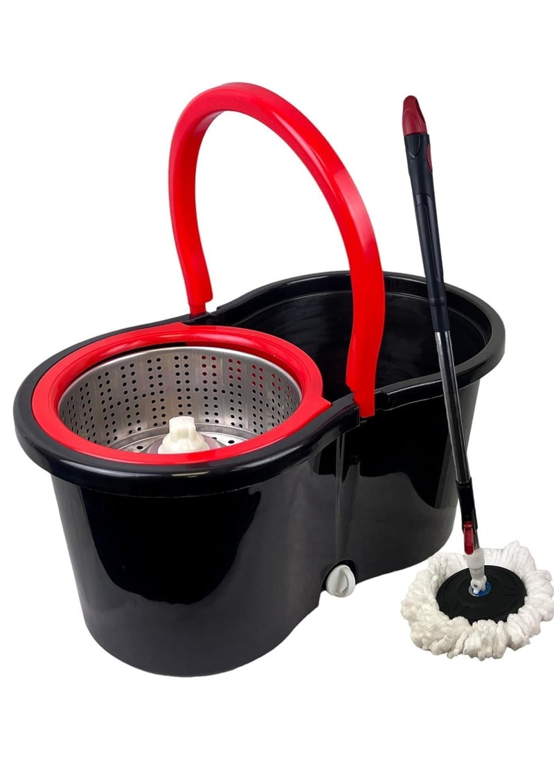 INFLUX Spin Mop and Bucket with Stainless Steel Basket-360° Spinning Mop, Floor Cleaning Mop Set, 2 100% MICROFIBER Mop Heads, Squeegee, and Adjustable Handle–Perfect for Kitchen, Bathroom Home  - Image 2