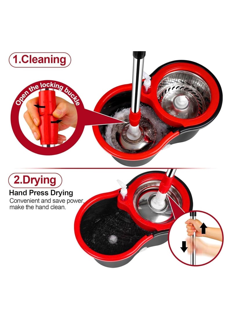 INFLUX Spin Mop and Bucket with Stainless Steel Basket-360° Spinning Mop, Floor Cleaning Mop Set, 2 100% MICROFIBER Mop Heads, Squeegee, and Adjustable Handle–Perfect for Kitchen, Bathroom Home  - Image 4