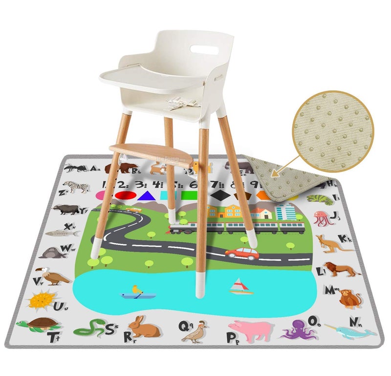ReignDrop 54" XL Splat Mat for Under High Chair- Creative Design for Art Floor Cover, Food Spills for Baby or Toddler. Non Slip, Waterproof, Machine Washable, Durable, Reusable (Fun and Educational) - Image 1