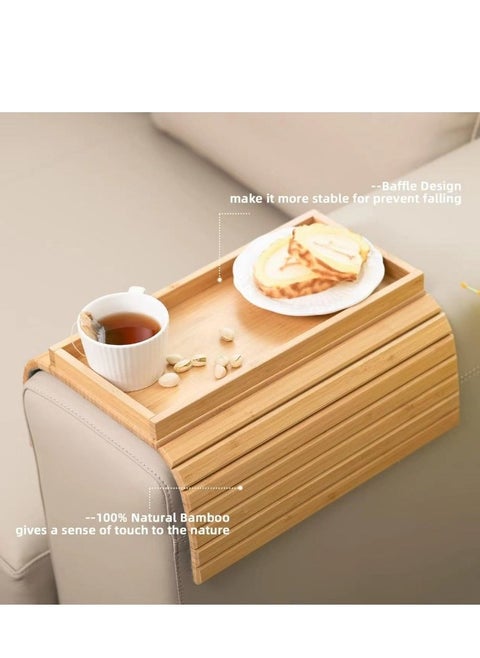 Bamboo sofa armrest tray, foldable beverage and snack cup placement tray, wooden sofa breakfast tray.