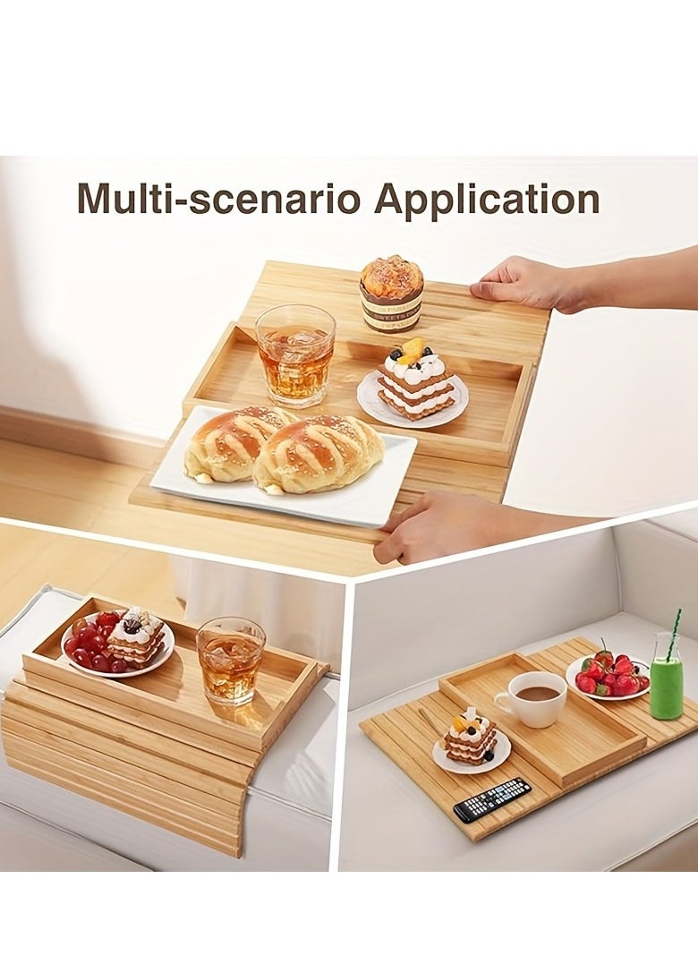 Generic - Bamboo sofa armrest tray, foldable beverage and snack cup placement tray, wooden sofa breakfast tray. - Image 1