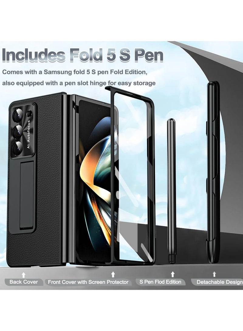 General Compatible with Samsung Galaxy Z Fold 5 Case with Pen, [Screen Protector] [Pen Holder] PU Leather + PC Frame Anti-Drop Full Coverage Protective Phone Case Cover for Z Fold 5 5G  - Image 2
