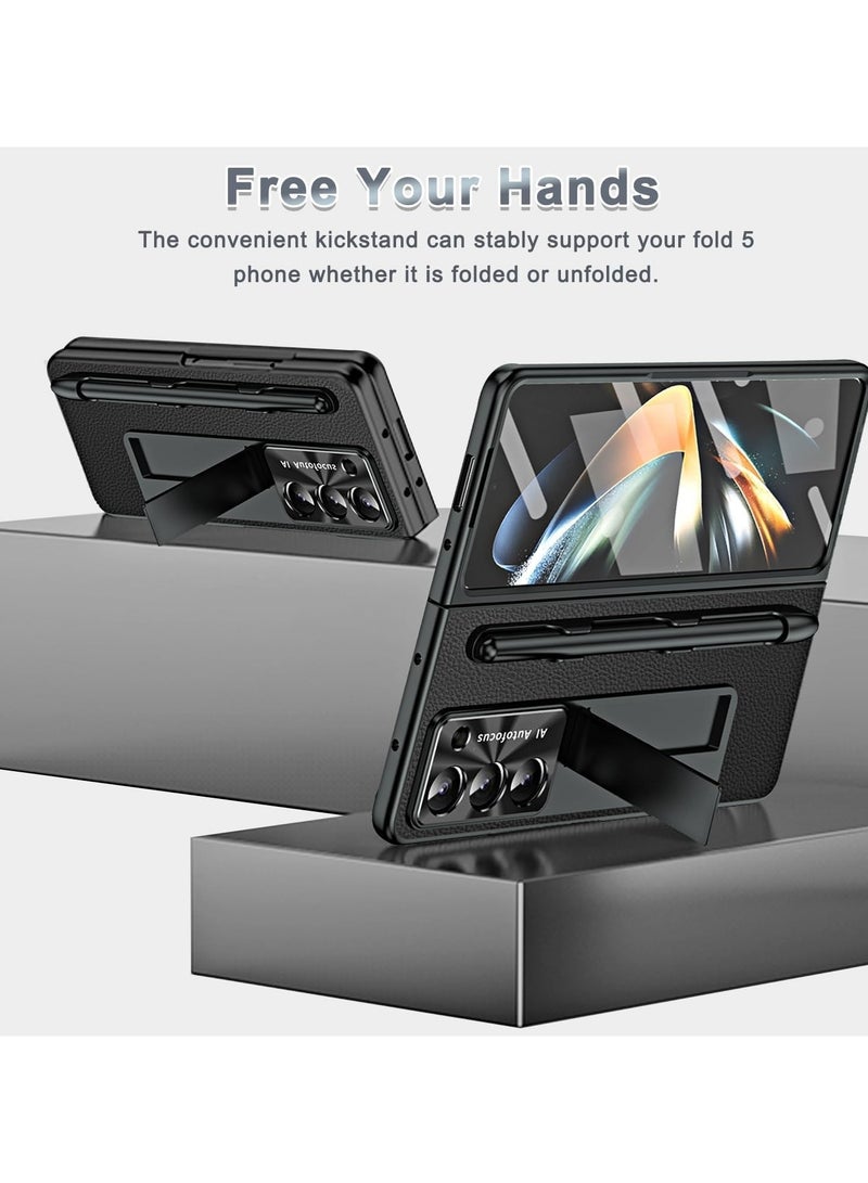 General Compatible with Samsung Galaxy Z Fold 5 Case with Pen, [Screen Protector] [Pen Holder] PU Leather + PC Frame Anti-Drop Full Coverage Protective Phone Case Cover for Z Fold 5 5G  - Image 4