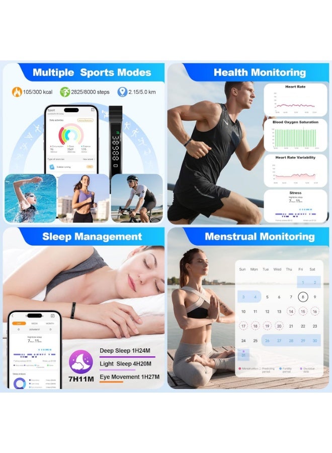 Smart Bracelet for Women Men, Health Activity Fitness Trackers, 24/7 Heart Rate, Blood Oxygen & Stress Monitor, 24H Sleep Tracker, Smart Wristband, Black - Image 3
