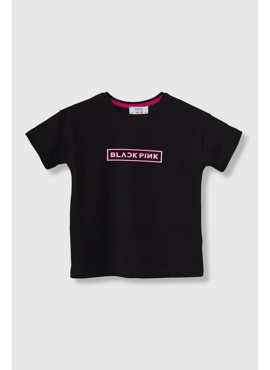 Mrs & Kids Blackpink Oversize Girl's Printed Crew Neck 100% Cotton Black T-Shirt