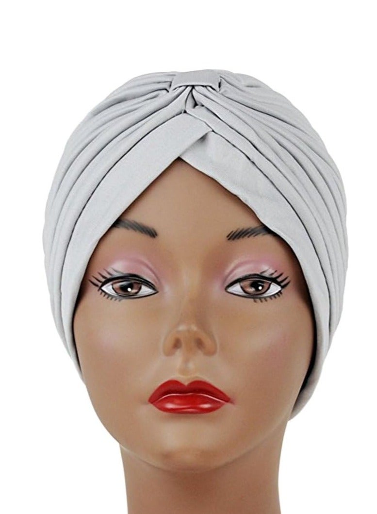 Women Hijab Stretchy Turban Cap Beanie Head Wrap Headwear Grey  - Image 1