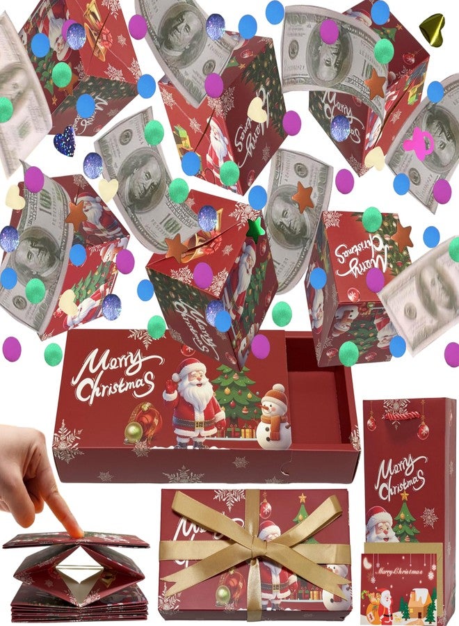 JINSTABAG Christmas Surprise Gift Box Explosion for Money, DIY Folding Bouncing Explosion Gift Box with Confetti, Money Gift Boxes for Cash Pop Up (Red) - Image 1