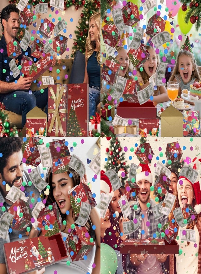 JINSTABAG Christmas Surprise Gift Box Explosion for Money, DIY Folding Bouncing Explosion Gift Box with Confetti, Money Gift Boxes for Cash Pop Up (Red) - Image 4